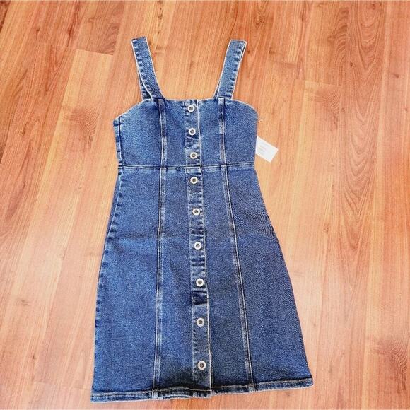 GOOD AMERICAN NEW BUTTON DOWN ADJ STRAPE JEAN JUMPER SIZE 0 - Picture 2 of 6